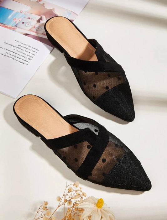 Mules Noires en Tulle à Pois