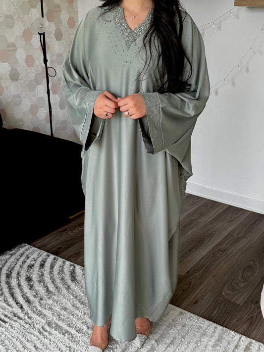 Abaya Yousra avec Ceinture Intérieure Vert