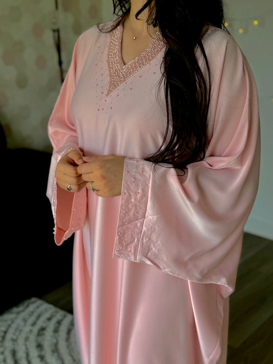 Abaya Yousra avec Ceinture Intérieure Rose