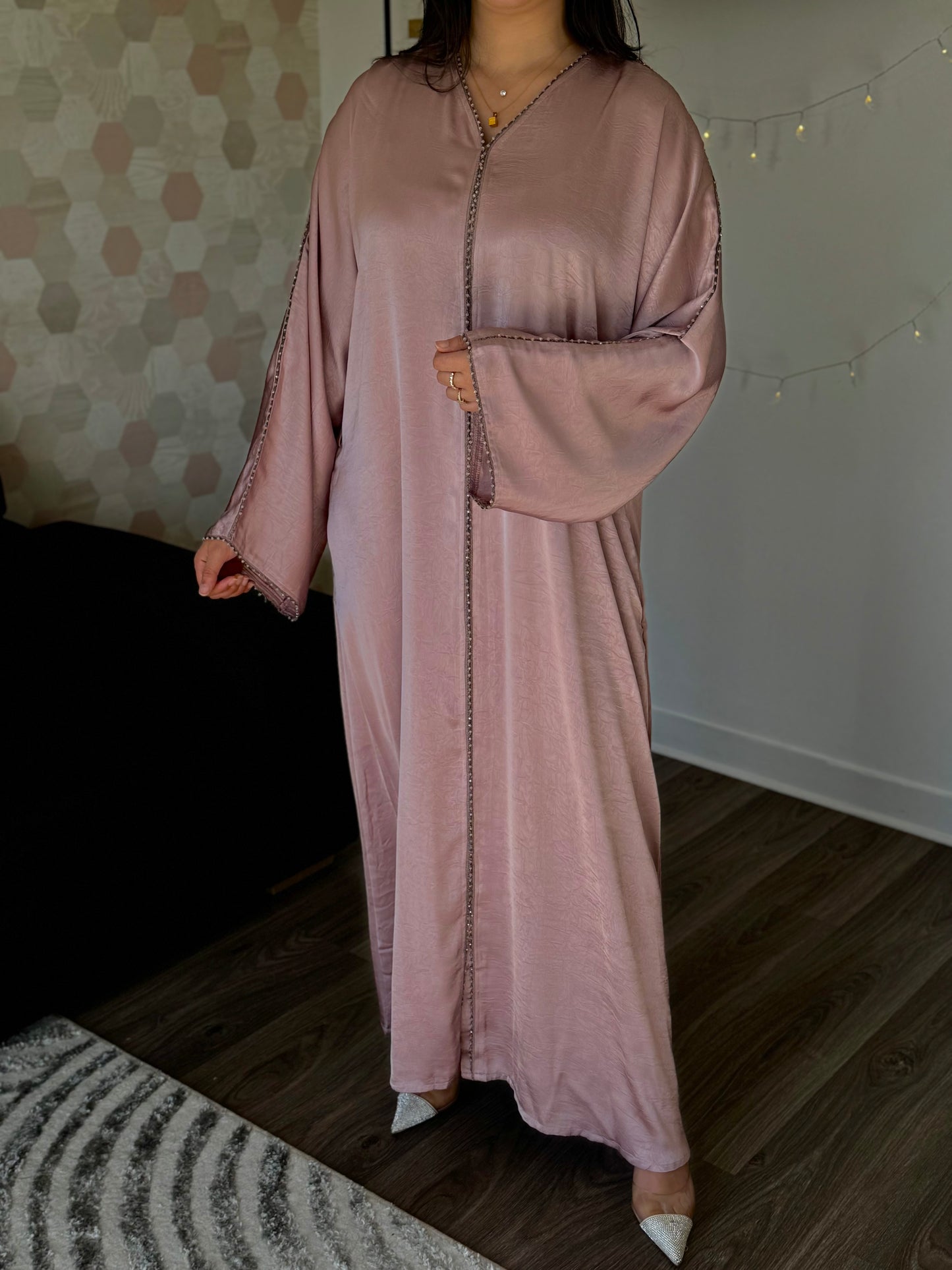 Abaya Lamis avec Ceinture Rose