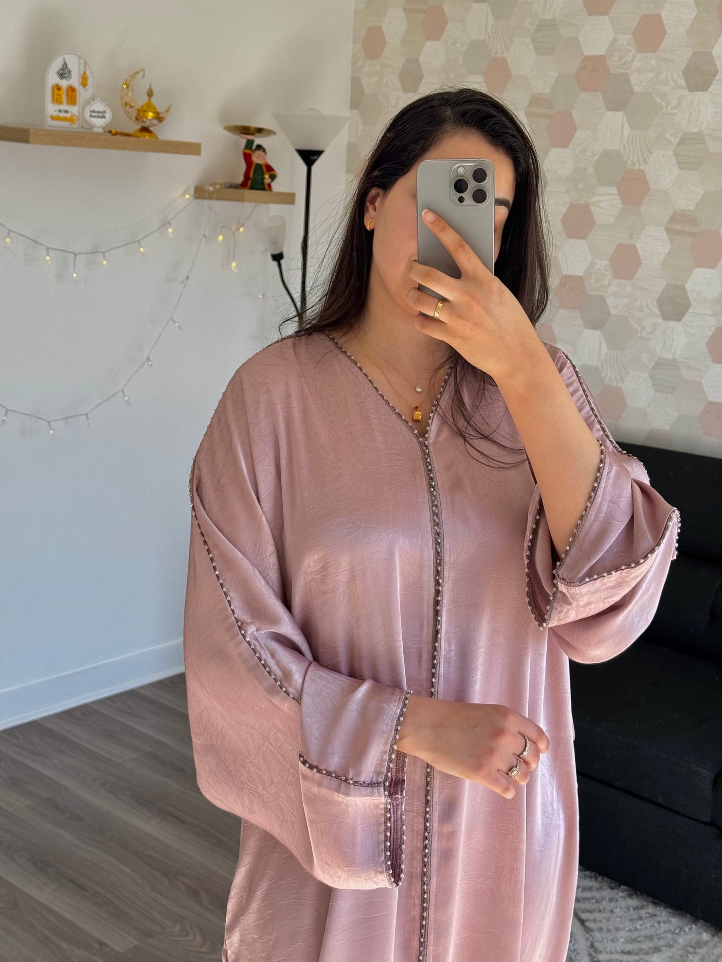Abaya Lamis avec Ceinture Rose
