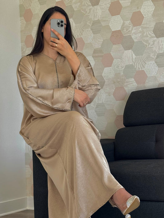 Abaya Lamis avec Ceinture Beige