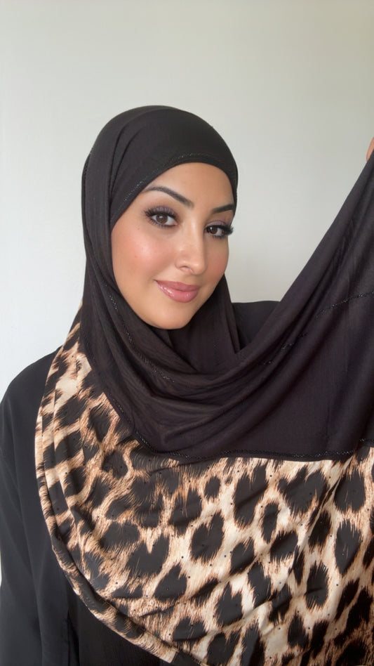 Hijab Émirati Léopard en Viscose – Noir