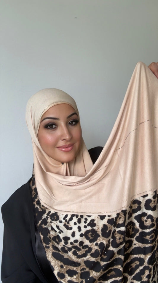 Hijab Émirati Léopard en Viscose – Beige