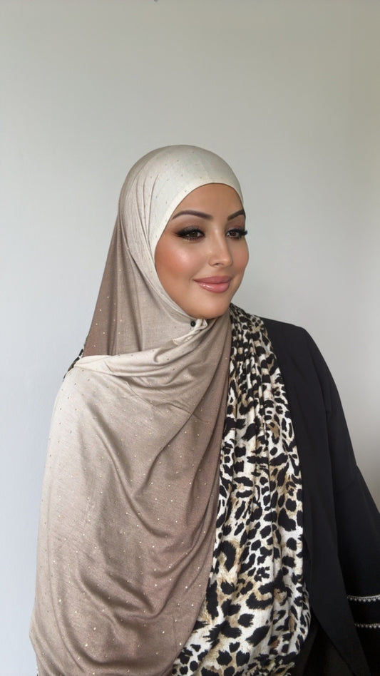 Hijab Émirati Léopard Dégradé – Taupe