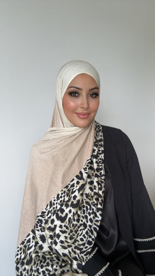Hijab Émirati Léopard Dégradé – Beige
