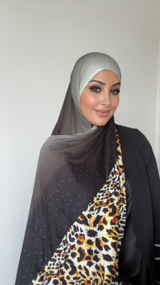 Hijab Émirati Léopard Dégradé – Noir